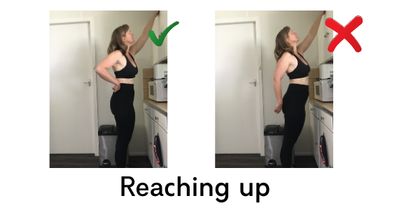 Two images of a woman reaching up