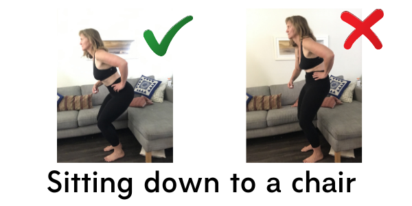 Two images of woman sitting down to a chair